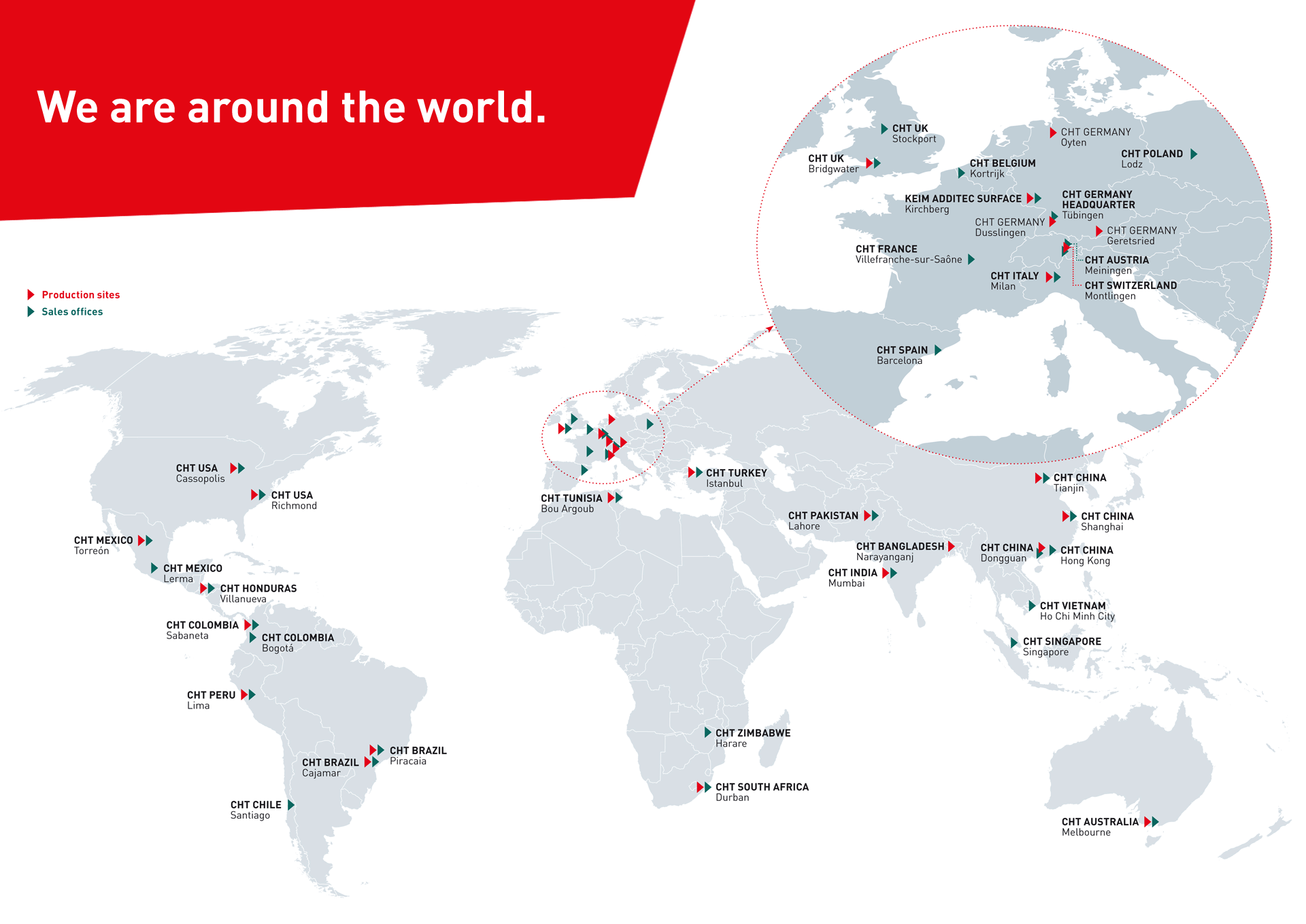 World map with the locations of the CHT Group